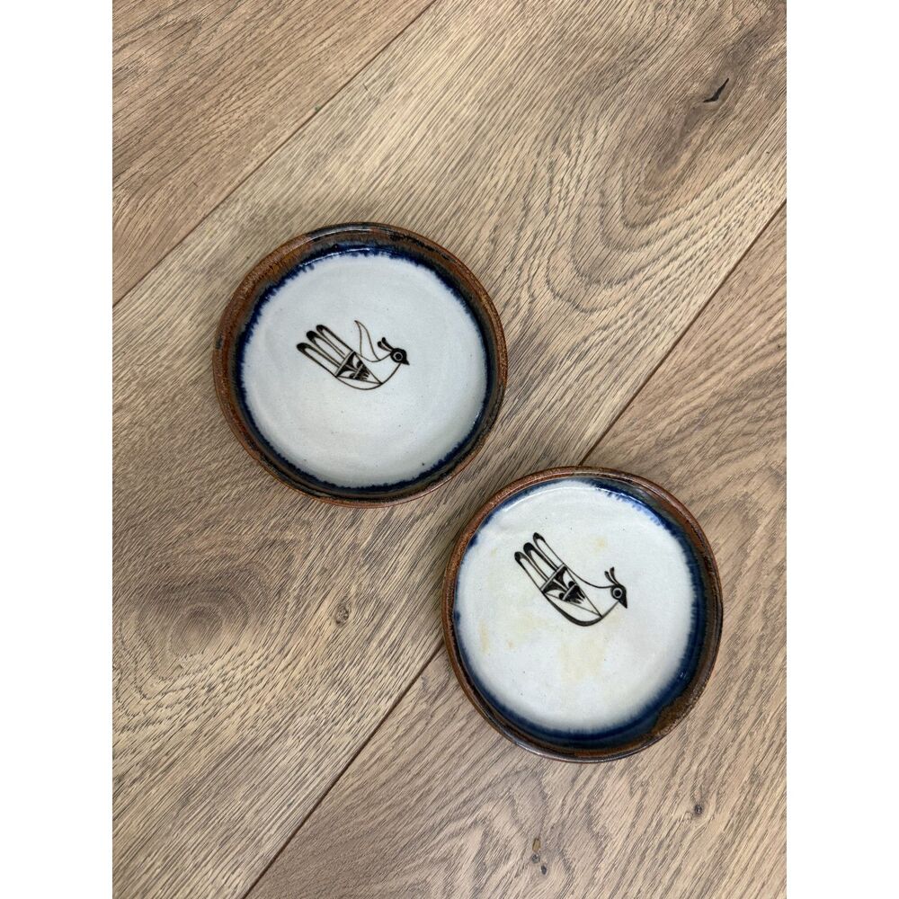 KEN EDWARDS KE 1960'S Pottery Stonewear dish set mexican bird matching pair